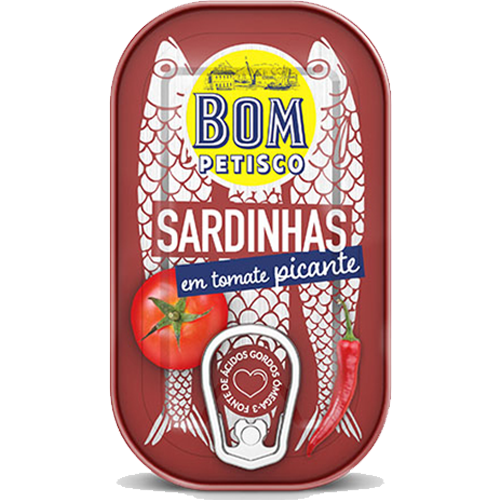 SARDINHAS em Tomate picantes 120g  Bom PetiscoSardinen in pik.-Tomatensoße