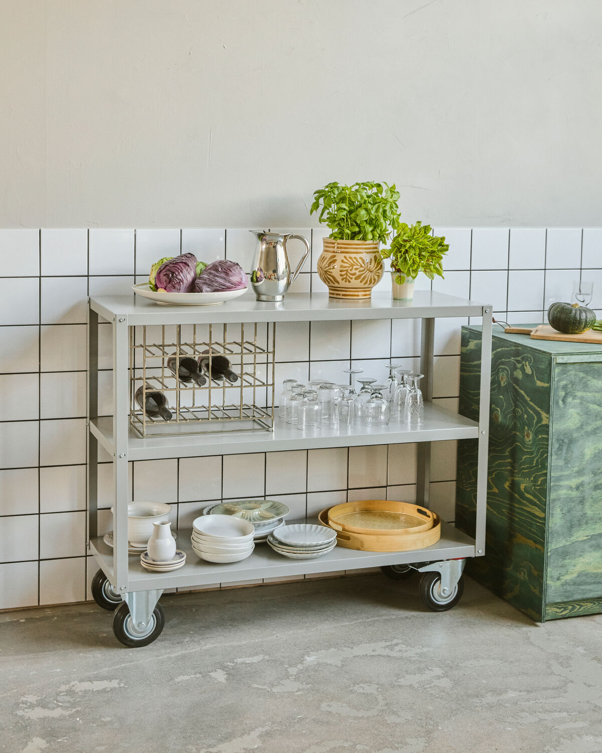 Regal mit 4 Rollen, HDTrolley, Grau