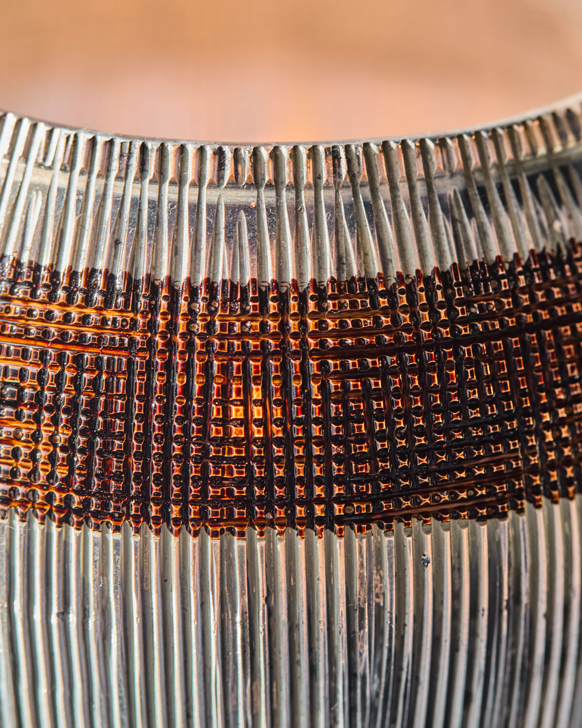 Teelichthalter, HDStripe, Silber-Finish, Braun