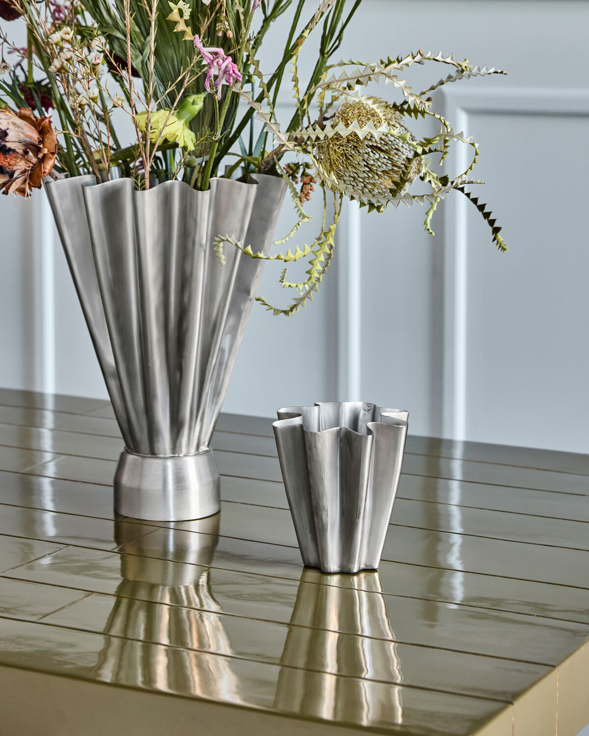 Vase, HDFlood, Gebürstetes Silber-Finish